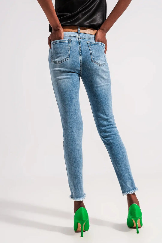 Jean à bordures effilochées Bleu clair - Pantalons