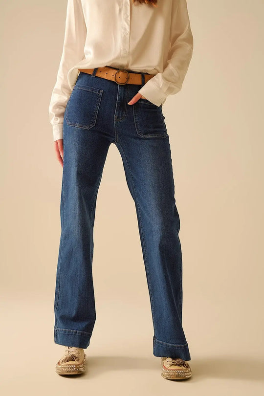 Jean à coupe large et poches en denim foncé - Pantalons