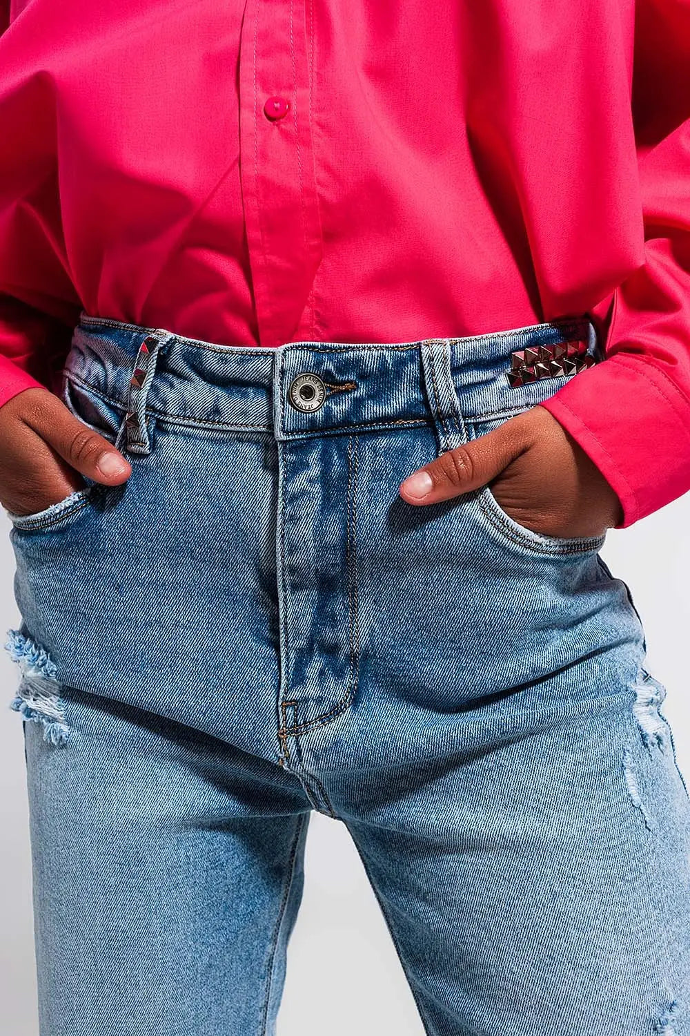 Jean à double déchirure Bleu clair - Pantalons