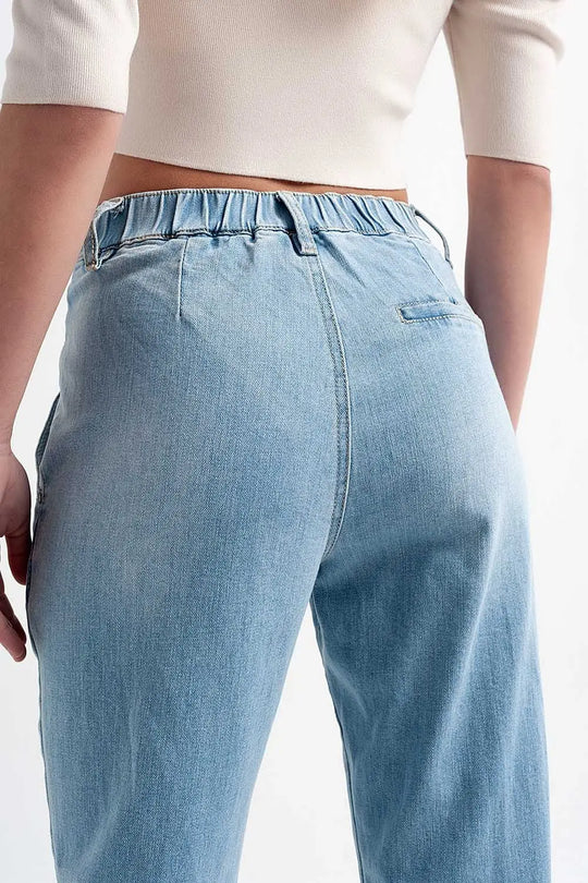 Jean à entrejambe bas en bleu délavé clair vintage avec déchirures - Pantalons