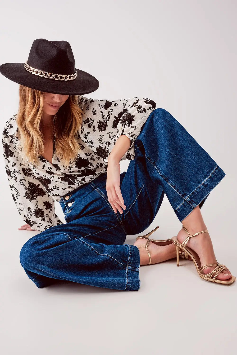 Jean à fermeture boutonnée bleu - Pantalons