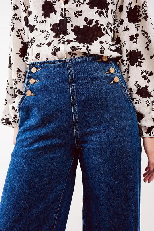 Jean à fermeture boutonnée bleu - Pantalons