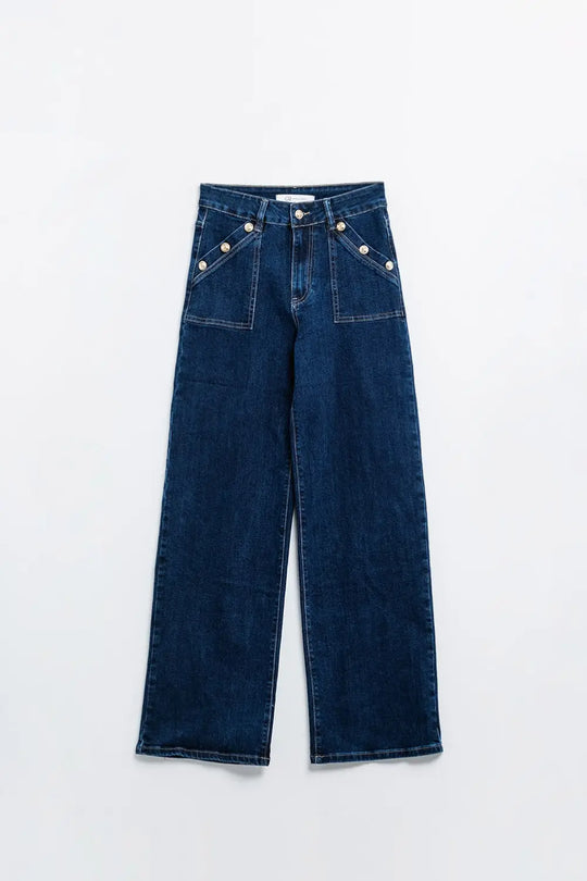Jean à jambe large avec 3 boutons - Pantalons