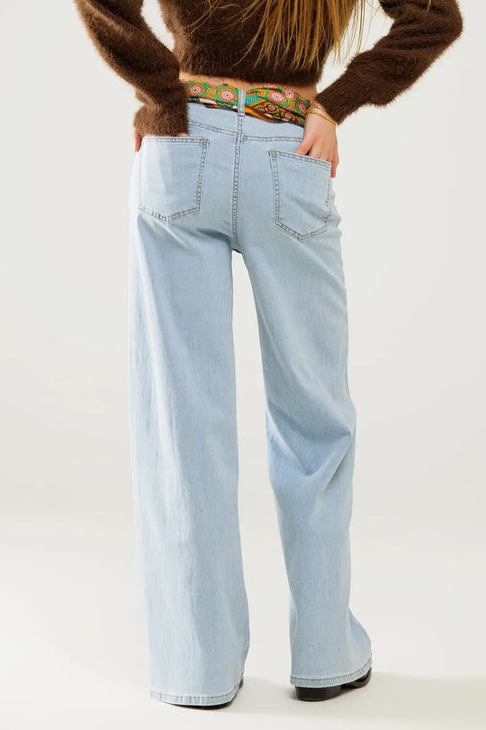 jean à jambe large en délavage léger avec couture latérale - Pantalons