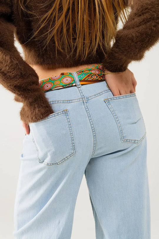 jean à jambe large en délavage léger avec couture latérale - Pantalons