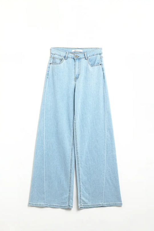 jean à jambe large en délavage léger avec couture latérale - Pantalons