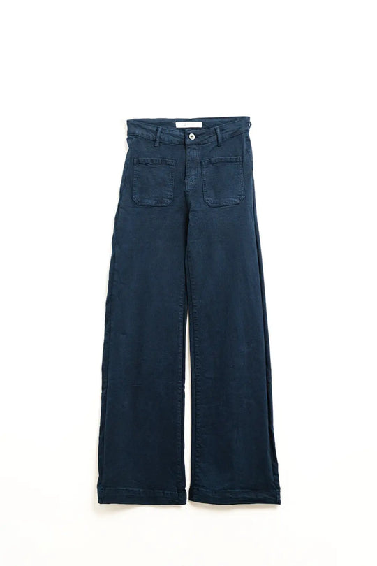 Jean à jambe large et à taille haute marine foncée - Pantalons