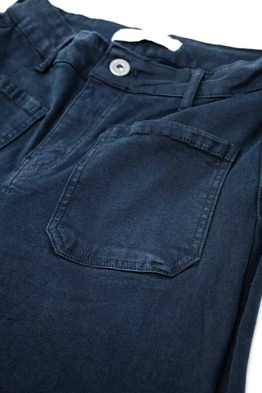 Jean à jambe large et à taille haute marine foncée - Pantalons