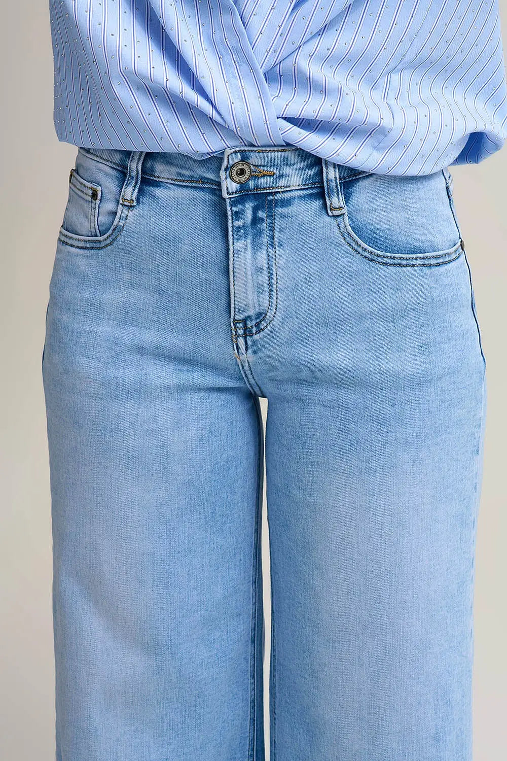 Jean à jambe large Light Wash en denim extensible - Pantalons