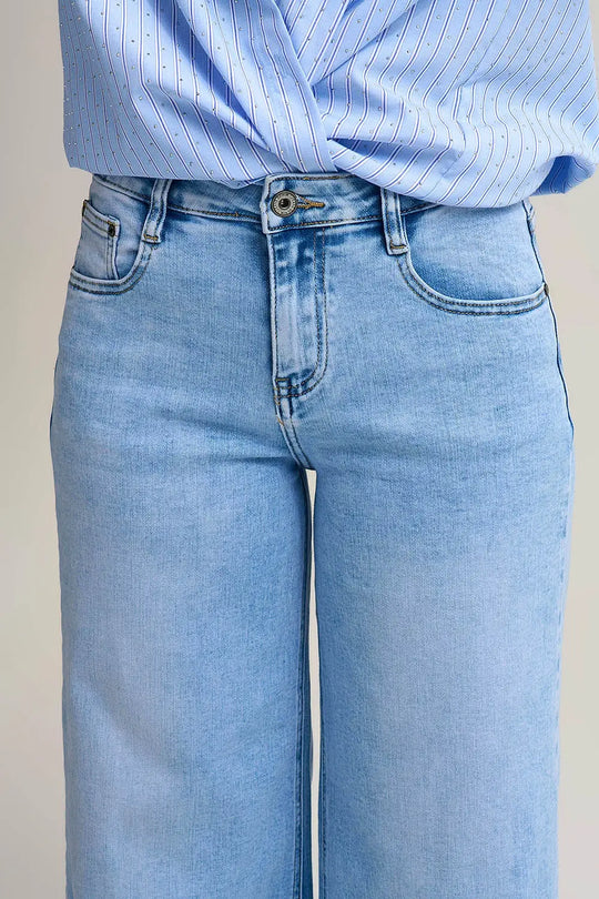 Jean à jambe large Light Wash en denim extensible - Pantalons