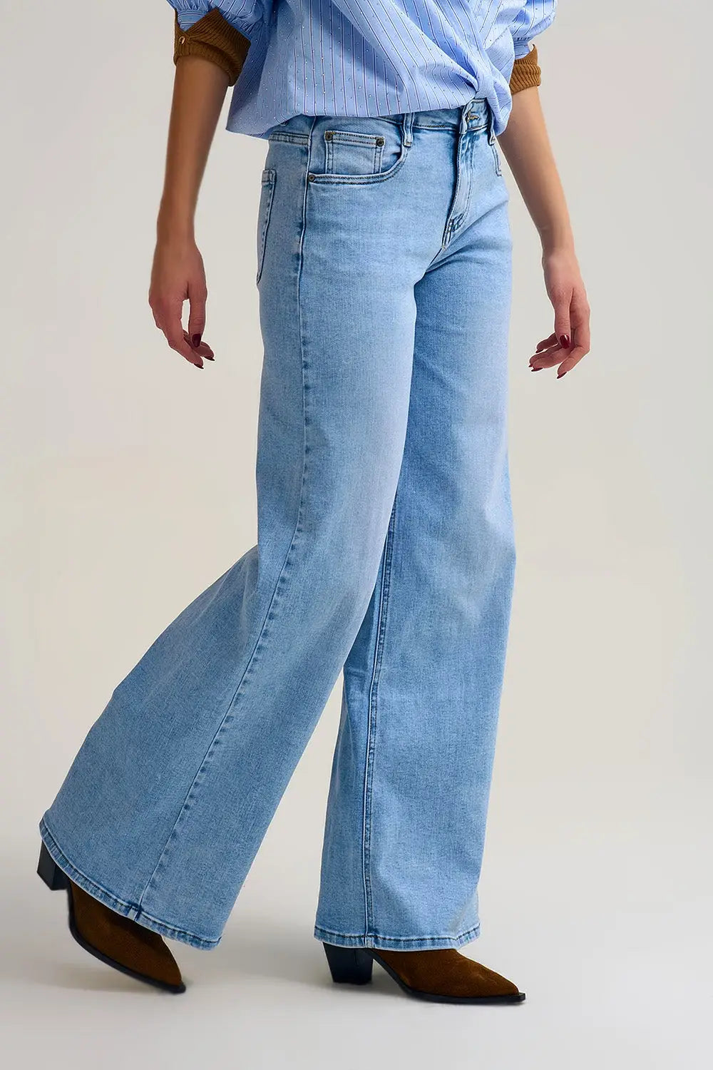 Jean à jambe large Light Wash en denim extensible - Pantalons