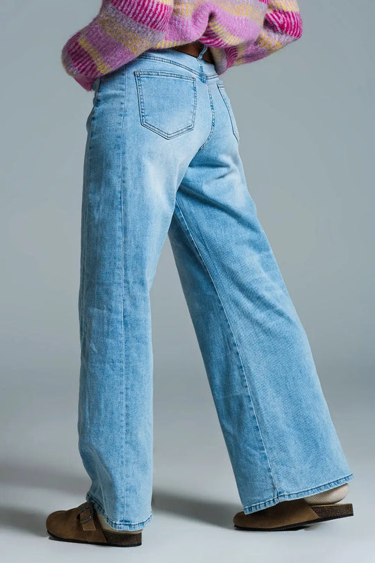Jean à jambe large style Mom délavé - Pantalons