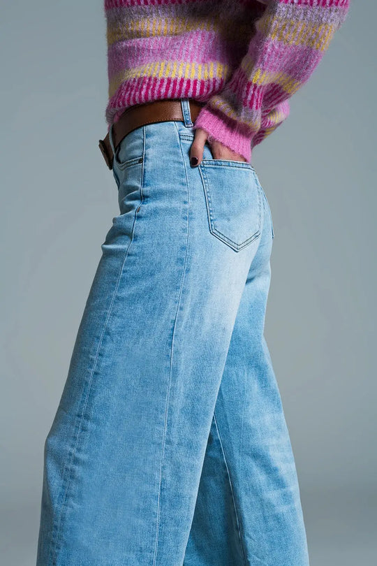 Jean à jambe large style Mom délavé - Pantalons