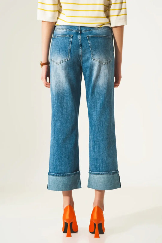 Jean à ourlet retroussé Bleu moyen - Pantalons