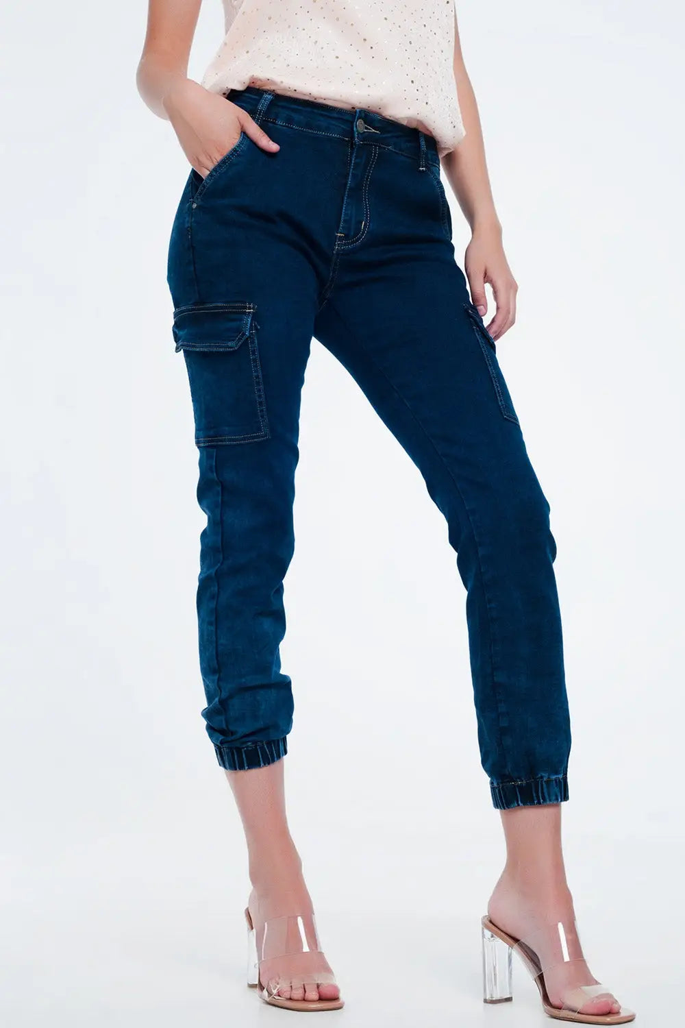 Q2 Jean à poches cargo Bleu marine