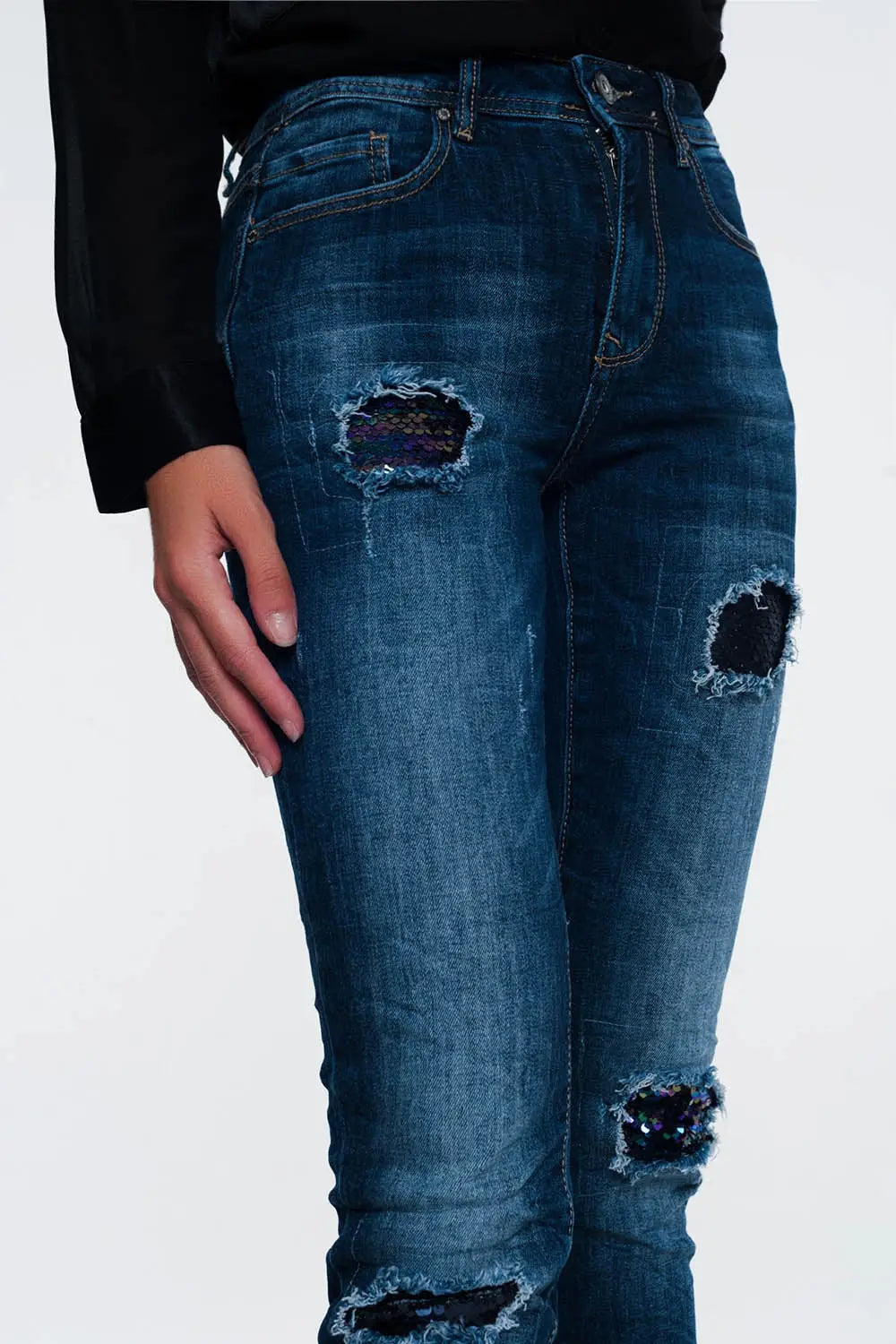 jean à sequins et déchirures - Pantalons