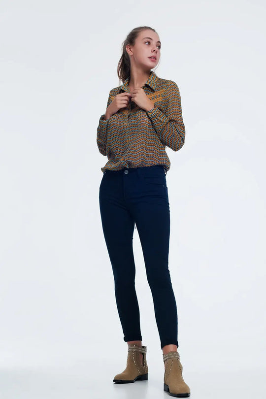 Jean à taille haute bleu marine - Pantalons