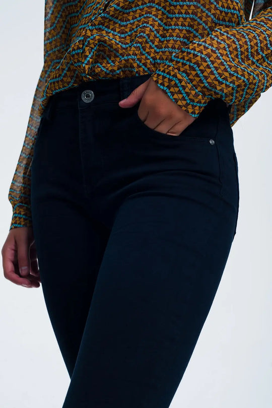 Jean à taille haute bleu marine - Pantalons