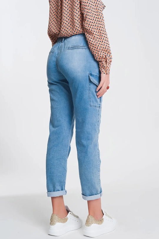 Jean à taille haute froncée Bleu clair - Pantalons