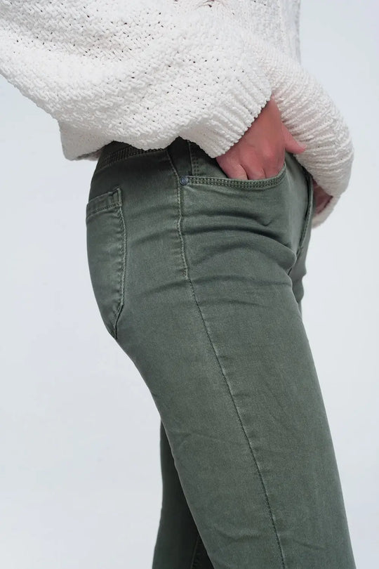 Jean skinny taille haute en vert - Pantalons