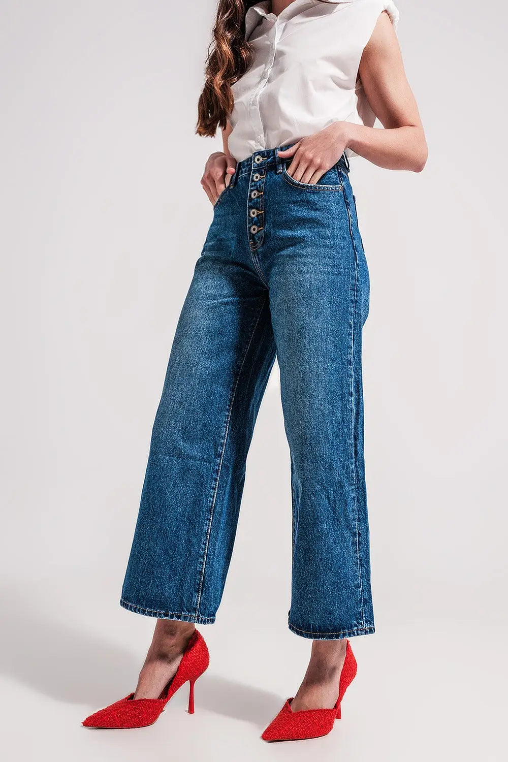 Jean ample avec boutons apparents - Pantalons