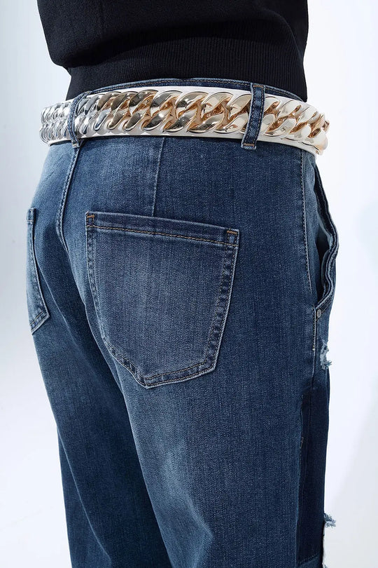Jean ample avec patchs en relief et détails de peinture - Pantalons