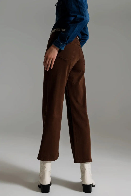 Jean ample court en marron - Pantalons