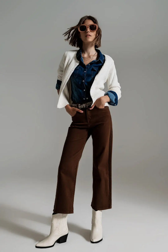 Jean ample court en marron - Pantalons