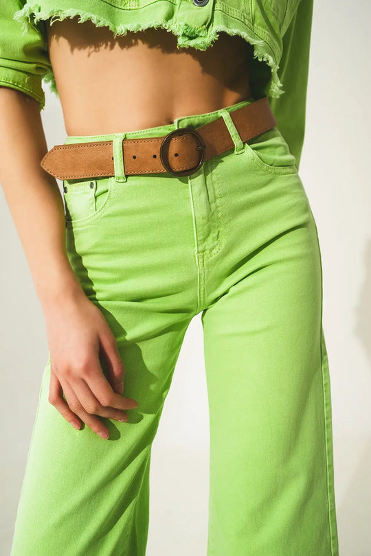 Jean ample court en vert acide - Pantalons