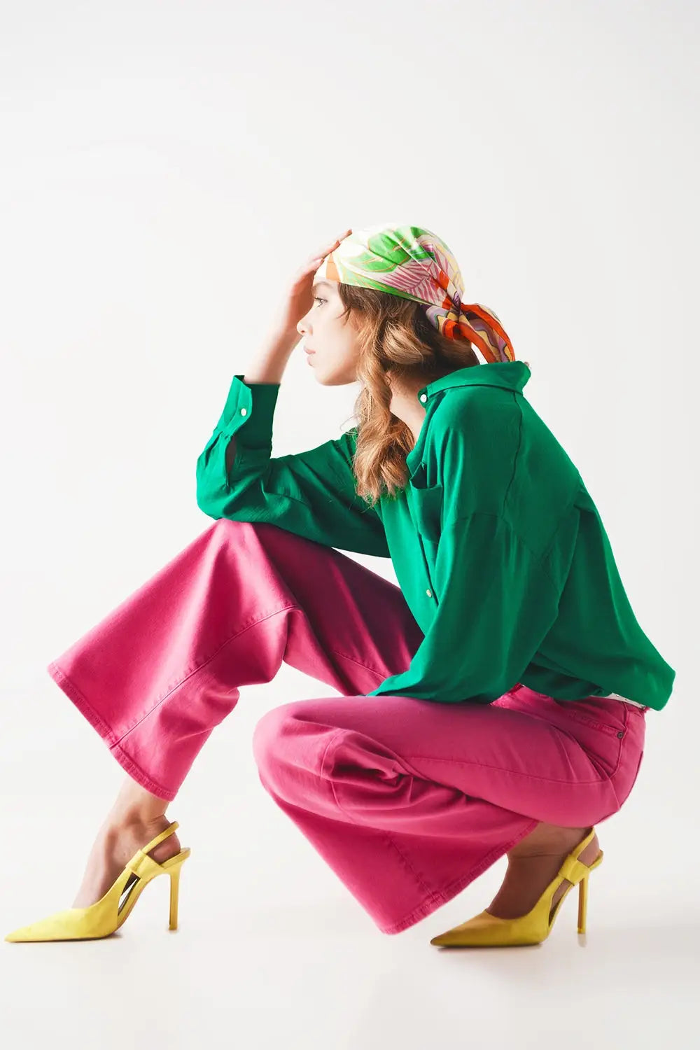 Jean ample en coton mélangé rose - Pantalons