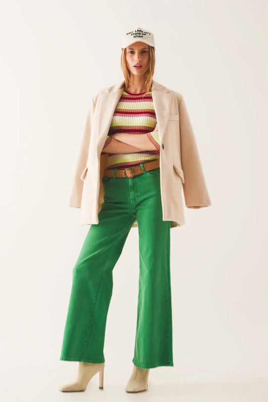 Jean ample en coton mélangé vert - Pantalons