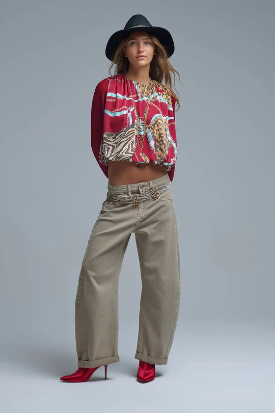 Jean ballon Barrel beige tendance avec poches - Pantalons