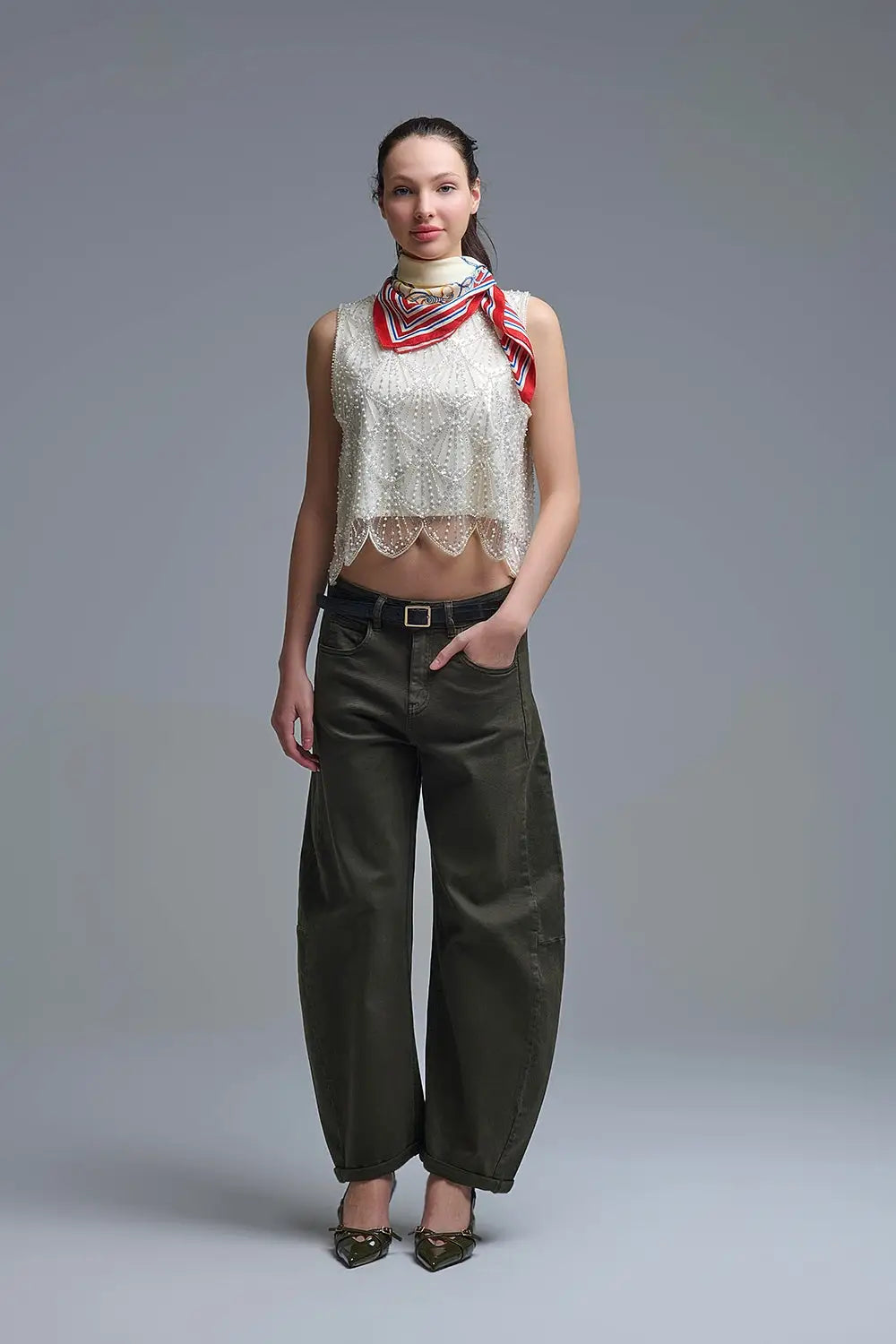Jean ballon tendance vert baril avec poches - Pantalons