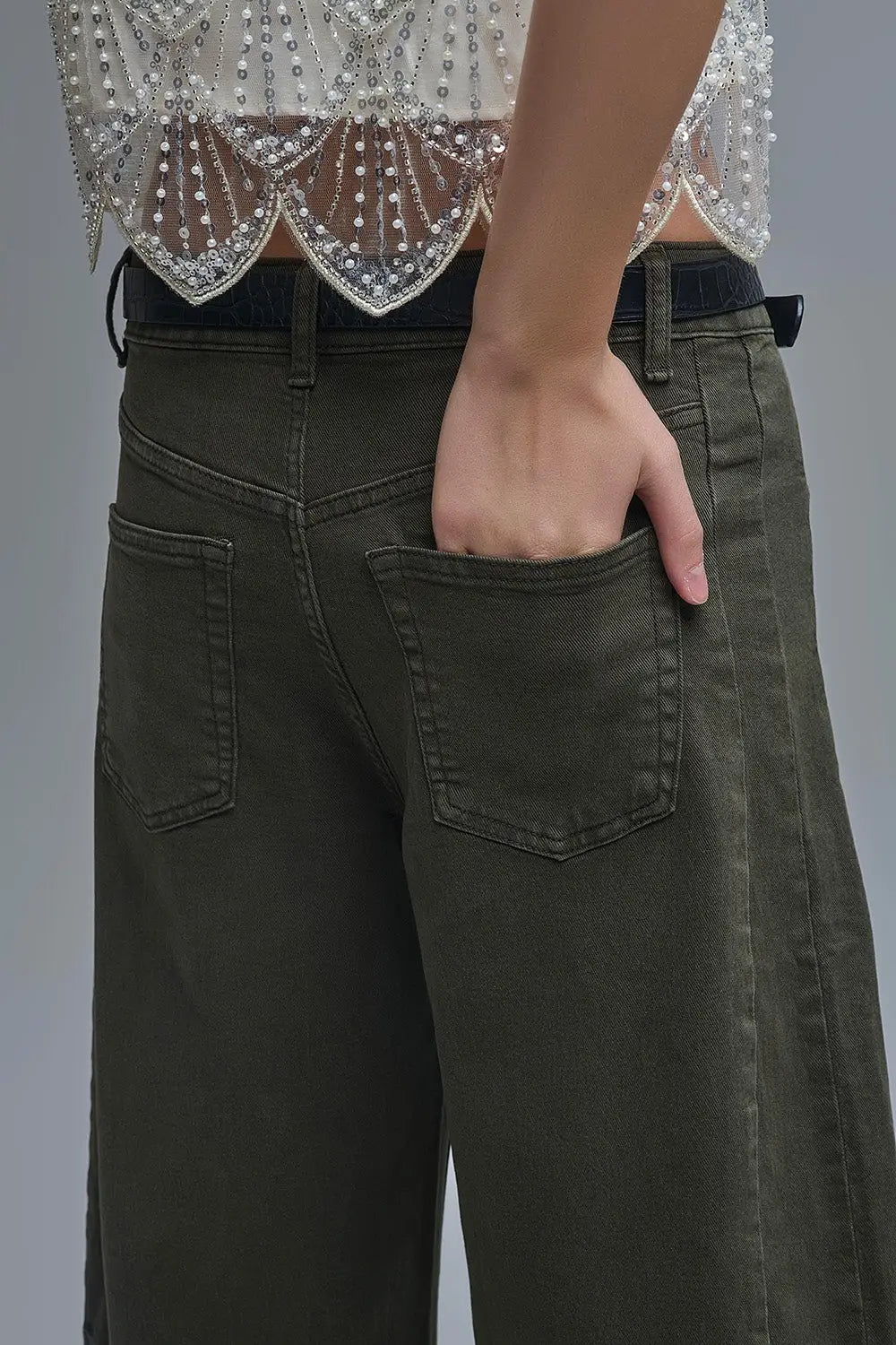 Jean ballon tendance vert baril avec poches - Pantalons