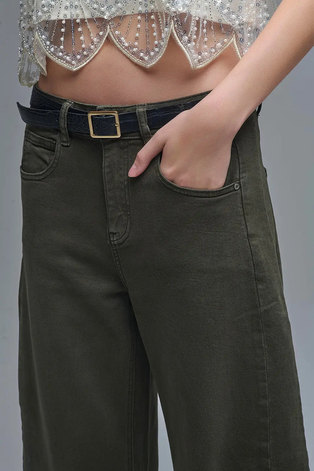 Jean ballon tendance vert baril avec poches - Pantalons