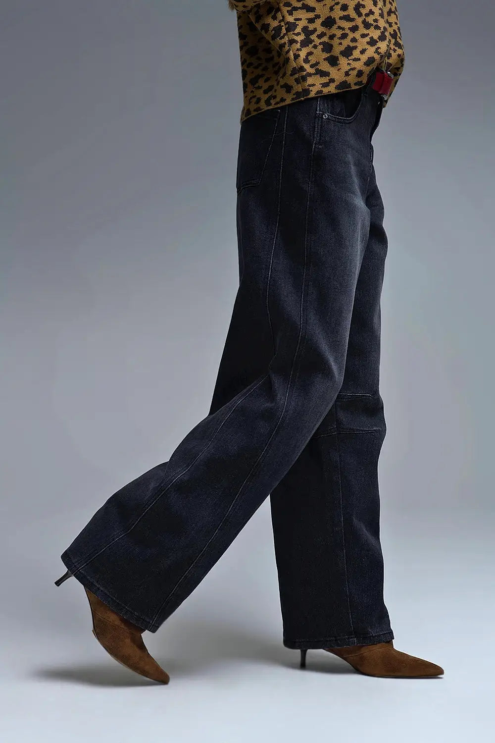 Jean Barrel en denim noir délavé - Pantalons