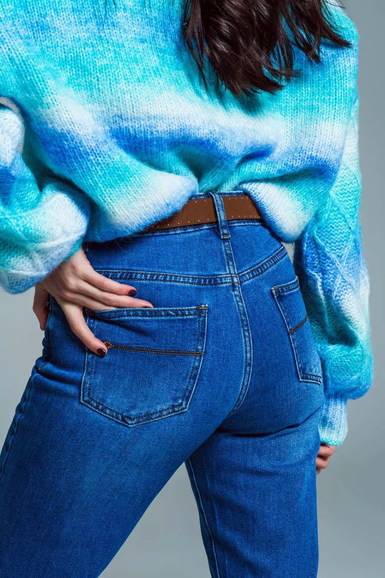 Jean basique à jambe Skinny en denim extensible délavage moyen - Pantalons