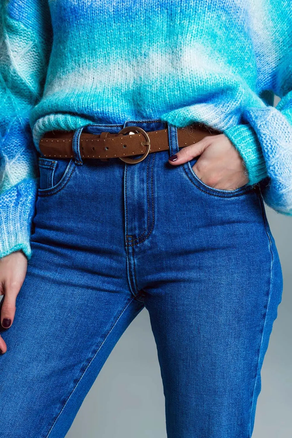 Jean basique à jambe Skinny en denim extensible délavage moyen - Pantalons