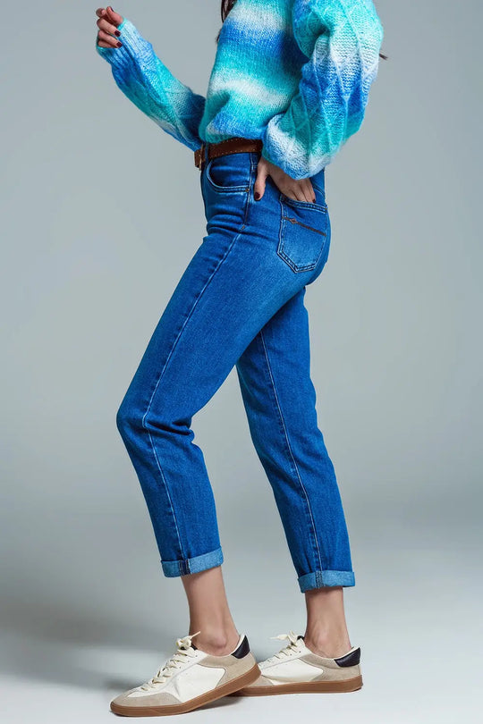 Jean basique à jambe Skinny en denim extensible délavage moyen - Pantalons