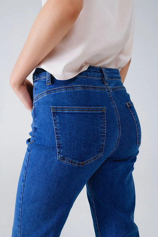 Jean basique en denim bleu foncé avec tresse à la taille - Pantalons