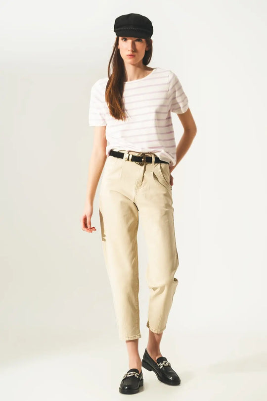 Jean beige à la cheville - Pantalons