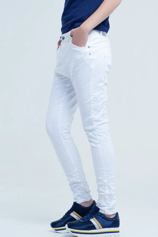 Jean blanc froissé avec des poches - Pantalons