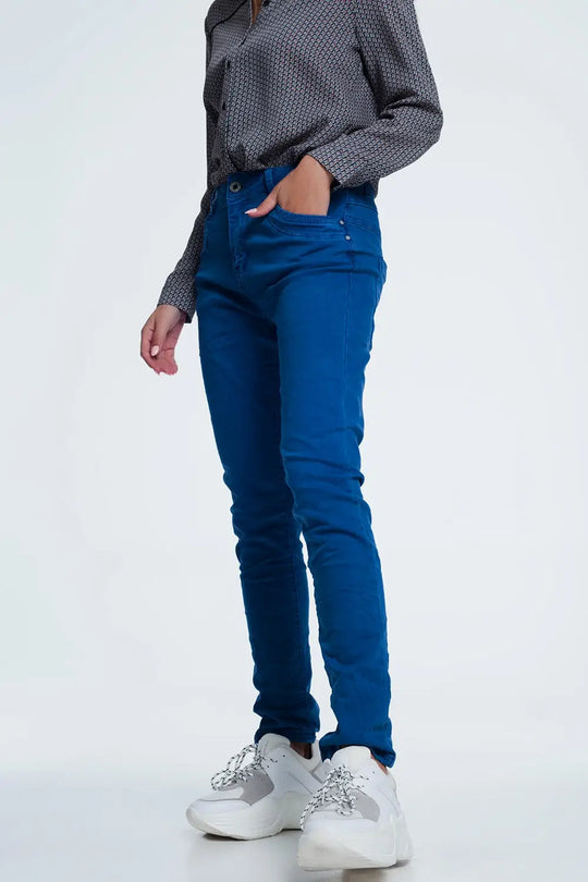 jean bleu orange avec entrejambe bas - Pantalons