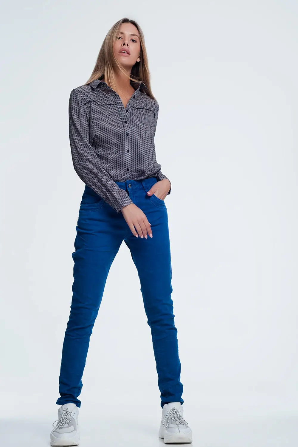 jean bleu orange avec entrejambe bas - Pantalons