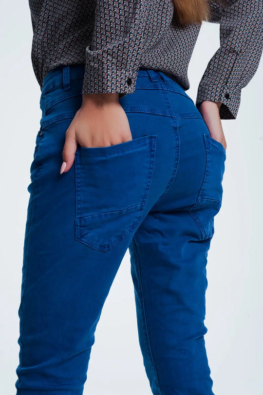 jean bleu orange avec entrejambe bas - Pantalons