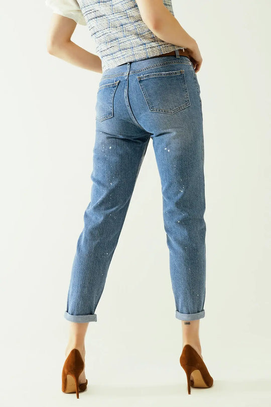 Jean bleu skinny avec finition métallique en délavage léger - Pantalons