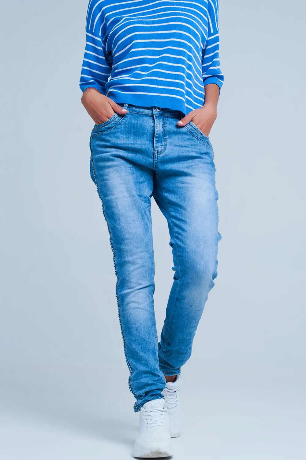 Jean boyfriend avec ornements sur le côté - Pantalons