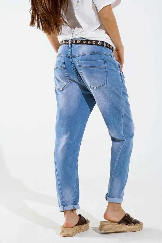 Jean boyfriend basique avec surpiqûres - Pantalons