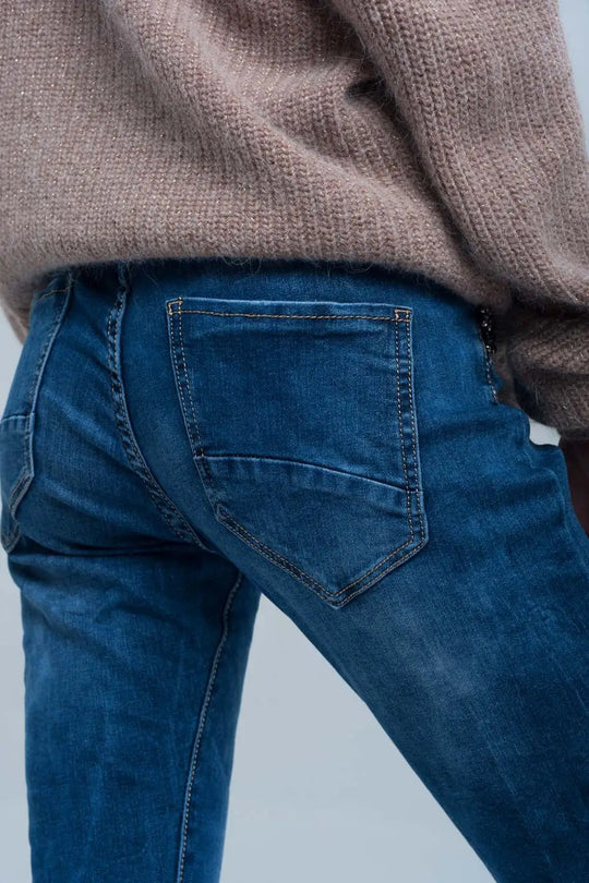 Jean boyfriend bleu à perles - Pantalons
