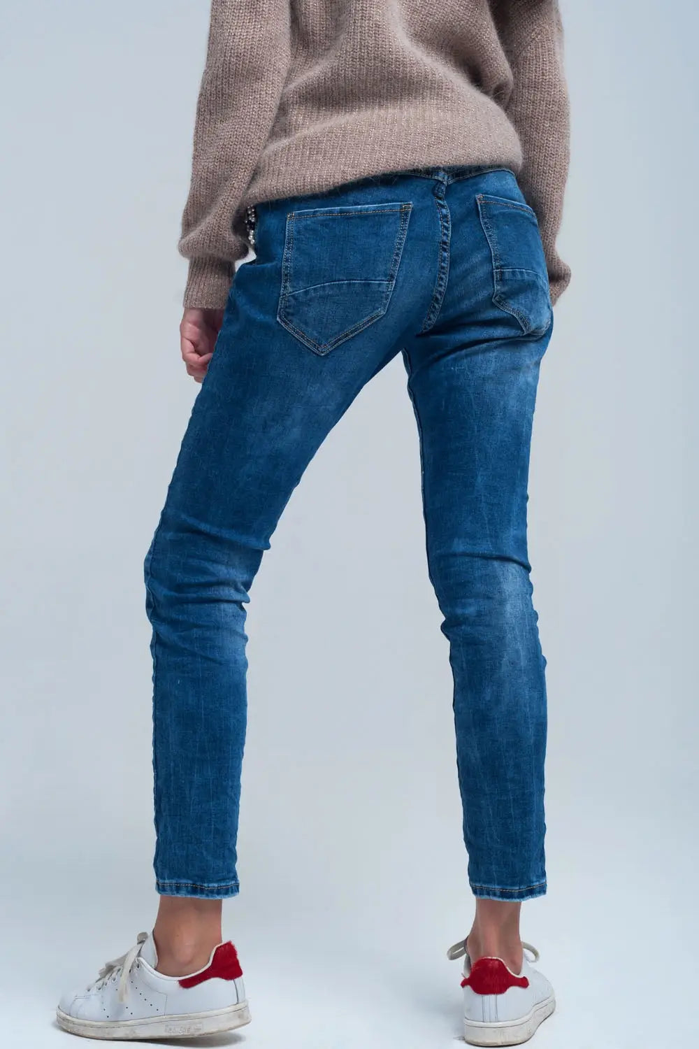 Jean boyfriend bleu à perles - Pantalons
